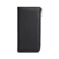 Cartera larga de cuero genuino negro para mujer con cremallera, tarjetero de gran capacidad de piel. - Negro