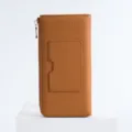 Cartera larga de cuero marrón con cremallera y ranura para tarjetas, accesorio para mujeres. - Marrón