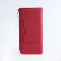 Monedero largo de piel genuina roja para mujer con cremallera y ranura exterior para cartas. - Rojo