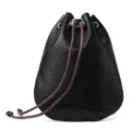 Bolsa de cordón de cuero genuino negro, monedero y bolsa de almacenamiento de joyas. - Negro