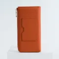 Elegant orange genuine cowhide women's long wallet with a secure zipper and card slot. - Orange