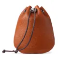 Bolso con cordon de cuero genuino marron vintage monedero bolsa de almacenamiento. - Marrón