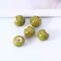 Jingdezhen ceramic round beads large hole vintage green speckled glazed DIY jewelry making parts. - Flower Glaze Green