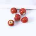 Red glazed ceramic round beads with large holes, polka dot DIY jewelry making loose beads variant. - Flower Glaze Pink