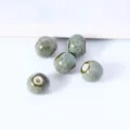 Jingdezhen glazed ceramic round beads, large hole vintage DIY jewelry making handmade supplies. - Floral Glaze Green & White