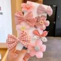 Kids pink hair clips set, cute bow and flower hairpins for baby girls daily hair accessories variant. - Bowknot Style (TFJ013-2#) / 8-piece Set / Korean Pink