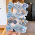 Kids blue hair clips set cute bow hairpins sweet floral hair accessories for baby girls - Bowknot Style (TFJ013-3#) / 8-piece Set / Light Blue