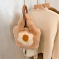Plüsch Handtasche Süßes Spiegelei Muster Flauschige Umhängetasche mit Holzgriff Beige - Khaki