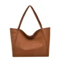 Braune PU Leder große Kapazität Tote Tasche für Damen, retro Freizeit Pendler Schultertasche. - Braun