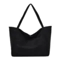 Retro schwarze Damentasche Shopper, große Kapazität Schultertasche, lässige Tasche. - Schwarz