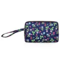 Portefeuille zippé en tissu bleu foncé avec motif floral et charmant imprimé de fraises. - Motif Fraise