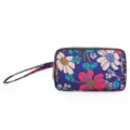Portefeuille Long en Tissu Imprime Floral Triple Fermeture Eclair Grand Sac Femme. - Grand motif floral bleu