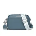 Blauwe crossbody tas van echt leer met brede bedrukte schouderband stijlvolle tas - Blauw