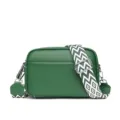 Groene crossbody tas van echt leer met geometrische brede schouderriem, stijlvolle damestas. - Groen