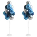 Detail view of metallic blue and silver balloon column tree set for party and event decor. - Silver Blue Balloon Column Set / 2 Pieces/Pack