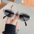 Y2K Ovale Strass Sonnenbrille für Damen, modischer Metallrahmen mit schwarzen Gläsern. - Silberner Rahmen Graue Gläser