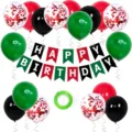 Set di palloncini per feste di compleanno con palloncini colorati e bandiera decorativa - Set Banner Compleanno 15616 / Colori nero, rosso e verde