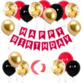 Set di decorazioni per feste di compleanno con palloncini colorati e banner di buon compleanno - Set Banner Compleanno 15617 / Rosso Nero Oro