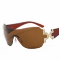 Y2K Shield Sunglasses Rhinestone Metal Temples Brown Lenses Streetwear Fashion Eyewear - C2 Shiny Gold / Brown Lens