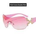 Y2K shield sunglasses for women rhinestone metal rimless fashion streetwear pink shades - C5 Shiny Black / Gradient Pink
