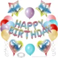Set di palloncini di buon compleanno arcobaleno con stelle, cuori in alluminio e palloncini in lattice. - Set di compleanno Sfumato
