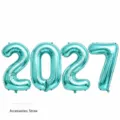 32-inch blue 2027 number foil balloons set with straw for happy new year party decor. - 2027 Digital Balloon / 32-inch / Navy Blue
