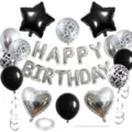 Set di palloncini per festa di compleanno nero e argento con lettere e stelle foil - Set di Compleanno Nero e Argento