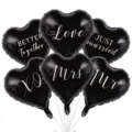 Set de 6 globos de aluminio en forma de corazón negro con estampados blancos románticos. - Globo de corazón / Juego de 6 Piezas / Negro
