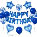 Blue birthday balloon set with foil letter balloons, star balloons, and confetti latex. - Blue Birthday Set