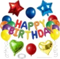 Detailed view of colorful birthday balloon set with foil letter balloons and latex balloons. - Colorful Birthday Set