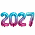 Gradient 2027 foil number balloons 32 inch set for new year party decoration and celebration. - 2027 Digital Balloon / 32-inch / Starry Sky Color