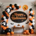Halloween balloon garland arch kit with foil ghost pumpkin balloons for party decor background setup. - Black Orange White Ghost Balloon Chain