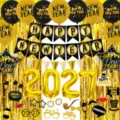 Neujahr 2027 Party Deko Set mit Ballons, goldenen Zahlenfolienballons und Banner Hintergrund. - Schwarz Gold Neujahr 2027 Gold Nummer Banner Ballon Set