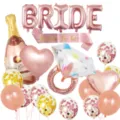 Rose gold bachelorette party balloon set including BRIDE letters, diamond ring and latex balloons. - Rose Gold Set