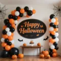 Halloween balloon arch kit with black, orange and white balloons for festive party decoration - Black Orange White Balloon Chain