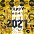 Neujahrs-Partydeko Set mit schwarz-goldenen Ballons und 2027 Zahlenballons Hintergrund - Schwarz Gold Neujahr 2027 Schwarz Nummer Banner Ballon Set