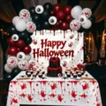 Halloween Party Ballon Dekorationsset mit gruseliger Bluthandabdruck Kulisse und Tischdeko. - Halloween Set 21671