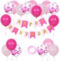 Pink birthday party decoration set with latex balloons, confetti balloons and banner. - Pink Tones