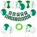 Birthday party balloon decoration set with green white confetti balloons and happy banner. - Dark Green and White