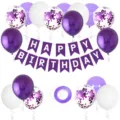 Birthday party decoration set with purple white balloons and happy birthday banner - Purple