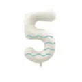 32 inch milky white number 5 foil balloon with blue wavy pattern for party decor - Number 5