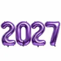 32 inch 2027 number foil balloon detail view, perfect for New Year party decoration. - 2027 Digital Balloon / 32-inch / Purple