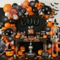 Halloween party balloon arch kit with giant spider, pumpkins, and skeleton decor for spooky events. - Halloween Set 21659