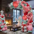 Christmas balloon arch kit with candy cane foil balloons and holiday decor for party setup. - Christmas Set 16577
