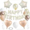 Happy birthday balloon set with foil star heart balloons and confetti latex decor - Milky White Birthday Set