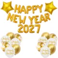 Neujahrs-Ballonset mit goldenen Buchstaben HAPPY NEW YEAR 2027 und Sternen für Party-Deko - Neujahrs-Set