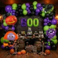 Halloween party balloon arch kit with BOO letter balloons, pumpkin and spider foil balloons. - Halloween Set 21665