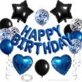Birthday balloon set with blue letter foil balloons stars hearts and latex balloons for party decor - Blue and Black Birthday Set