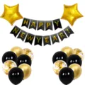 Neujahr schwarz gold Ballon Set mit Buchstaben Banner und Sternen für Party Dekoration - Neujahrs-Set