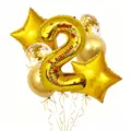 32-inch gold number 2 foil balloon set with star and confetti balloons for birthday party decor. - Number 2 Set / 32 inch